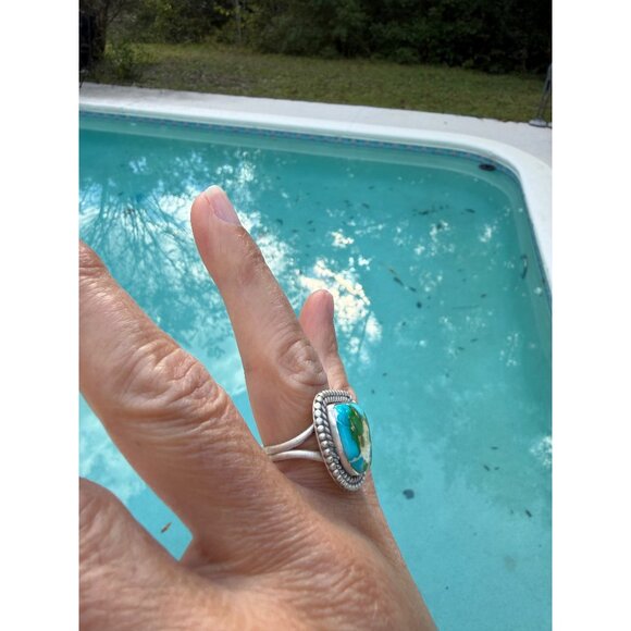 Artisan Sterling Silver Sonoran Mountain Turquoise Statement Ring Rope 8 gift - Picture 5 of 9